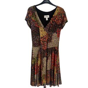 Joseph Ribkoff Paisley Style Wrap V-Neck Autumn Multicolor Midi Dress Size 14